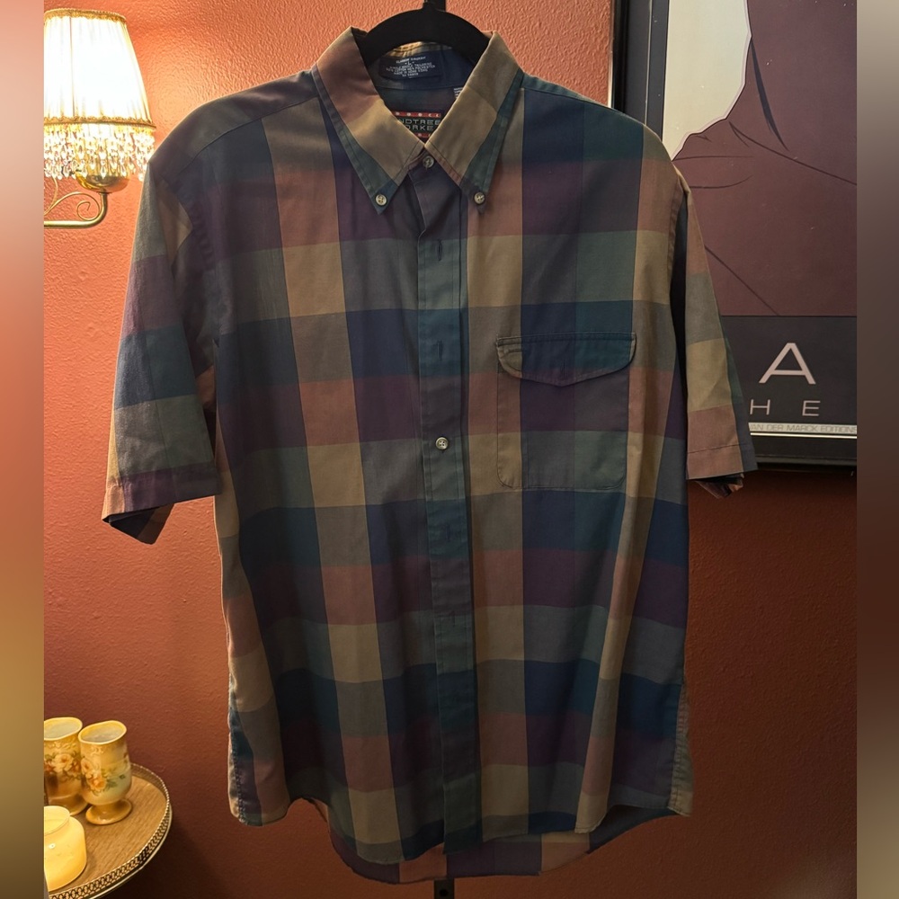 VTG Roundtree & Yorke Blue and Brown Casual Button Down Shirt